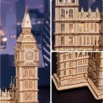 Detailliertes Holzmodell des berühmten Big Ben Uhrturms, perfekt als wissenschaftliches Dekorationsstück oder Sammlerstück.