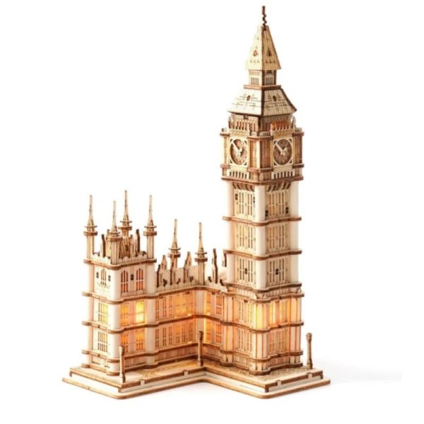 Holzmodell des berühmten Big Ben, detailreich und handgefertigt, ideal für Wissenschafts- und Dekorationsliebhaber.