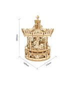 Detailliertes Holzkarussell als wissenschaftliches Dekor, perfekt für Sammler und Dekorationsliebhaber, mit präzisen Maßen von 300mm Höhe, 140mm Durchmesser und 115mm Basis.
