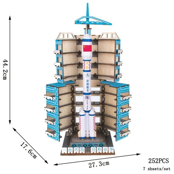 Detailliertes Raketenmodell mit integrierten Aufbewahrungsregalen, ideal für Wissenschafts- und Dekorationszwecke, Höhe 44,2 cm, Breite 27,3 cm, 252 Stücke.
