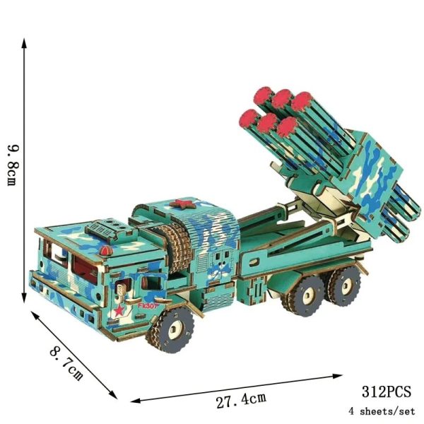 Detailliertes Modell eines Feuerwerksraketen-Set aus Pappe, ideal für Wissenschafts- und Dekorationszwecke, mit 312 Teilen, Maße: 27,4 x 8,7 x 6,8 cm.