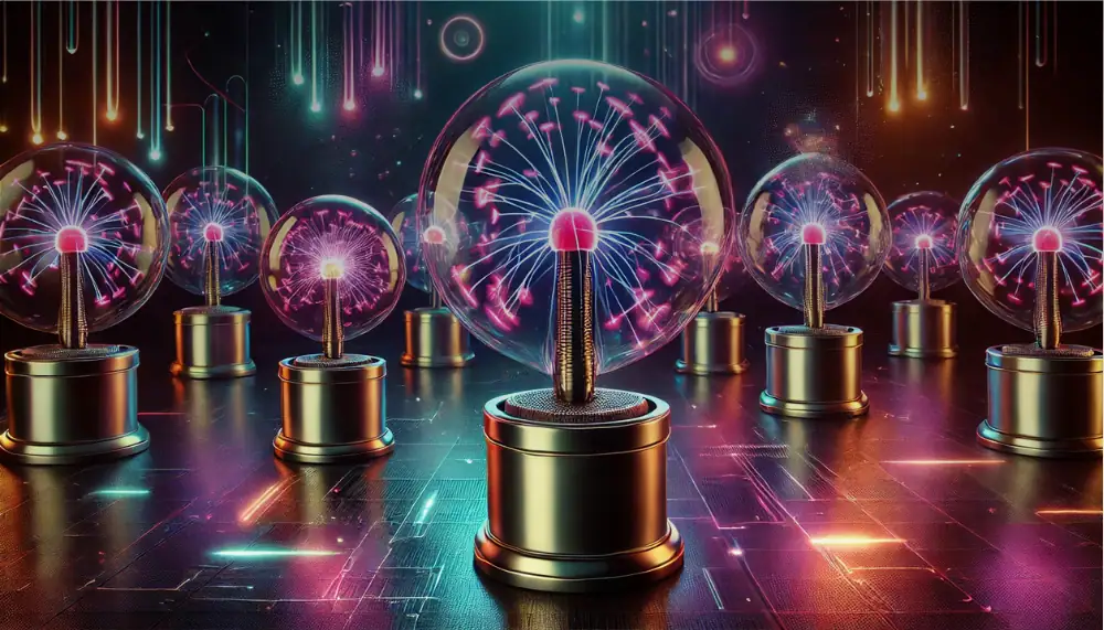 Attraktives wissenschaftliches Dekor mit leuchtenden Dynamo-Experimenten, ideal für moderne Labore, Büros oder als Geschenk für Wissenschaftsbegeisterte.