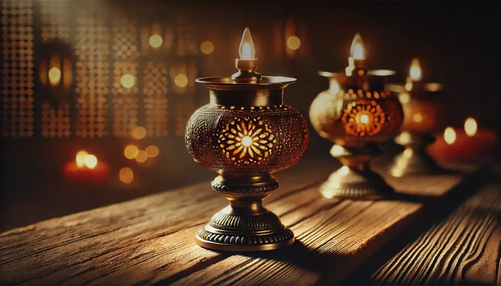 Elegante Metall-Kerzenleuchter mit orientalischem Muster, die warmes Licht spenden und eine gemütliche Atmosphäre schaffen. Perfekt für Dekorationen im orientalischen oder bohemischen Stil.
