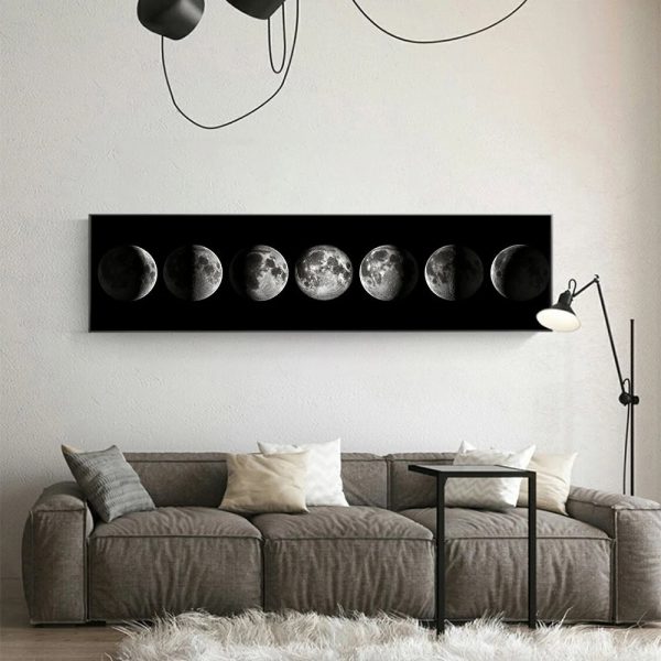 Wandbild mit den verschiedenen Phasen des Mondes, dekoratives Kunstwerk für Wissenschafts- und Astronomie-Enthusiasten.