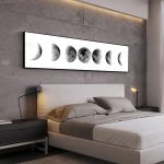 Modernes Wandbild mit den verschiedenen Phasen des Mondes, ideal für Schlafzimmer oder Wohnzimmer, schafft eine ruhige und wissenschaftliche Atmosphäre.