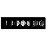Abfolge der Mondphasen von Neumond bis Vollmond in Schwarz-Weiß.