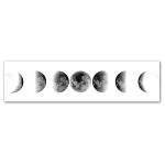Verschiedene Mondphasen in Schwarz-Weiß, von Neumond bis Vollmond, in einer Reihe dargestellt.