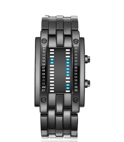 Moderne schwarze Wissenschafts-Armbanduhr mit digitaler Anzeige, ideal für Technik- und Wissenschaftsbegeisterte.