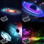 Wissenschaftliches Weltraum-Set mit vier Modellen von Planeten und Galaxien, ideal für Bildung und Dekoration.