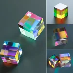 Bunte Acrylprismen mit Regenbogeneffekt, die Licht brechen und reflektieren, ideal für wissenschaftliche Dekorationen und optische Experimente.