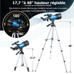 Hochwertiges Teleskop mit 17,7" bis 48" Höhenverstellung, 360° Drehung und 180° Neigung, ideal für Astronomie und Beobachtungen im Freien.