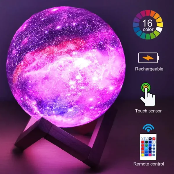 LED-Mondlampe mit 16 Farben, touch-sensor, wiederaufladbar, ideal für Dekoration und Geschenke.