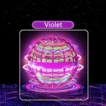 Leuchtende, futuristische Globen-Dekoration mit neonfarbenen Linien in Violett und Grün, ideal für Wissenschafts- und Dekorationsliebhaber.