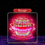 Leuchtender roter Globus mit neonfarbenen Linien und holographischem Effekt, ideal für wissenschaftliche Dekorationen und moderne Raumgestaltung.