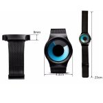 Moderne Wissenschafts-Uhr mit blauem Zifferblatt, schwarzem Armband und minimalistischen Design, ideal für Technik- und Wissenschaftsbegeisterte.