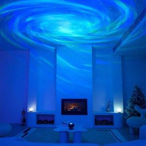 Projektor, der einen realistischen Sternenhimmel an die Decke projiziert, ideal für entspannte Abende und stimmungsvolle Beleuchtung.
