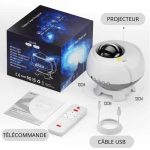 Himmlischer Sternenprojektor mit Fernbedienung, USB-Kabel und Bedienungsanleitung, ideal für Dekoration und Entspannung. Perfekt für Kinderzimmer, Schlafzimmer oder als Geschenk.