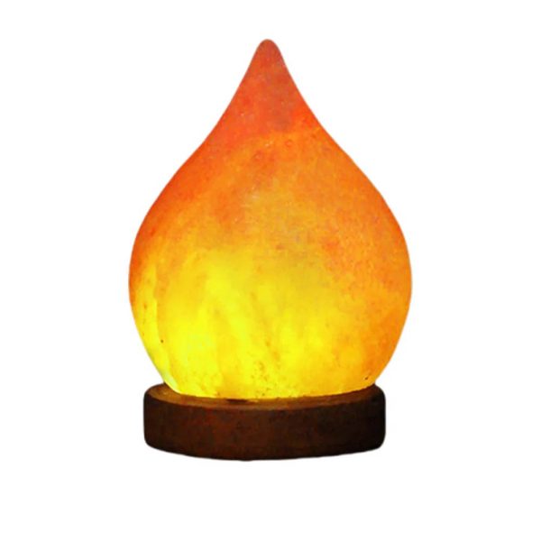 Leuchtende Salzlampe in Form eines Tropfens, die warmes Licht ausstrahlt, ideal für wissenschaftliche Dekorationen und kreative Raumgestaltung.