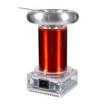 Wissenschaftlicher Blitzgenerator mit Kupferspule und transparentem Gehäuse, ideal für physikalische Experimente und Bildungszwecke.