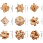 Verschiedene Holz-Puzzle-Modelle in geometrischen Formen, ideal für wissenschaftliche Dekorationen und kreative Spielzeuge.