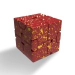 Roter Zauberwürfel mit goldenen Sprenkeln, dekoratives wissenschaftliches Puzzle, ideal für Sammler und Dekoration.