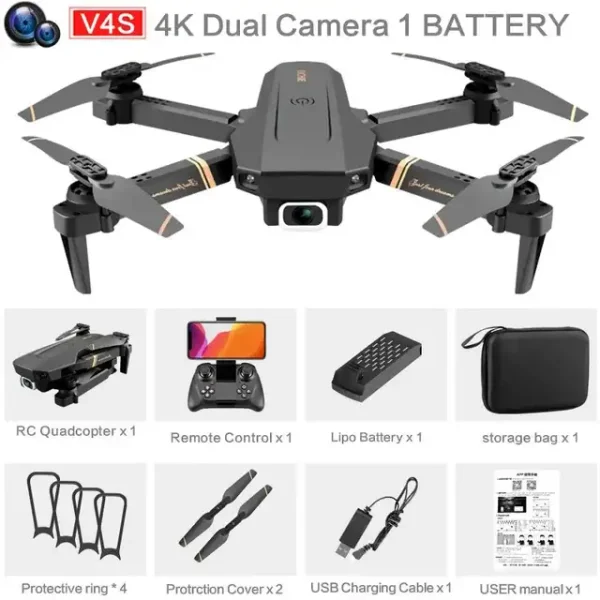 Hochwertige Drohne mit 4K Kamera, Fernsteuerung, Akku, Tragetasche und Zubehör für Luftaufnahmen und Fotografie. Perfekt für Hobby und professionelle Anwendungen.