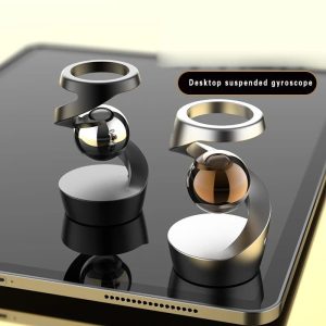 Hängendes Gyroskop auf einem Smartphone, ideal für wissenschaftliche Dekorationen und Gadgets. Perfekt für Technikliebhaber und Wissenschaftsbegeisterte, die moderne Designs schätzen.