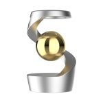 Modernes wissenschaftliches Dekorationsstück mit einer goldenen Kugel, umgeben von einer spiralförmigen silbernen Struktur, ideal für Wissenschafts- und Technikliebhaber.