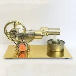 Goldener wissenschaftlicher Apparat mit Riemen und Rädern, ideal für Dekoration und wissenschaftliche Sammlungen.