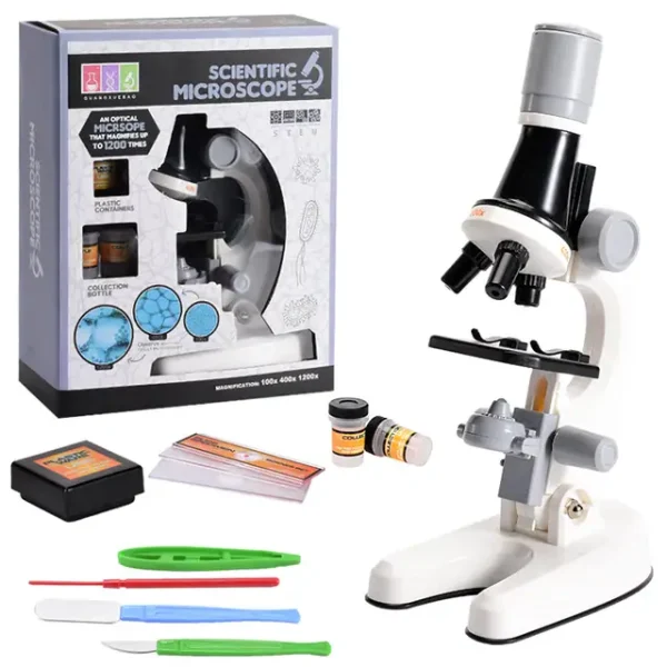 Hochwertiges Mikroskop-Set mit Zubehör, ideal für Kinder und Einsteiger, inklusive Objektträger, Pipetten und Proben. Perfekt für wissenschaftliche Experimente und Lernzwecke.