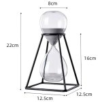 Moderne Sanduhr mit Glasbehälter und schwarzem Metallrahmen, ideal für wissenschaftliche Dekorationen und als Geschenk.