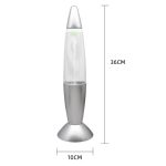 Moderne Lavalampe in Silberschwarz mit leuchtendem Lavaeffekt, 36 cm hoch, ideal für wissenschaftliche Dekorationen und kreative Raumgestaltung.
