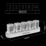 Modernes wissenschaftliches Experimentierset mit fünf transparenten Gläsern auf weißem Basis, ideal für Bildung und Dekoration, Maße: 268x65x79mm.