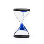 Moderne Sanduhr mit blauer Flüssigkeit, ideal für wissenschaftliche Dekorationen und Gadgets, stilvoll und funktional.