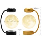 Moderne Mondlampe mit flexiblen Armen, realistische Mondoberfläche, ideal als Dekoration oder Nachtlicht, in Gold und Schwarz, mit 140mm und 260mm Durchmesser.