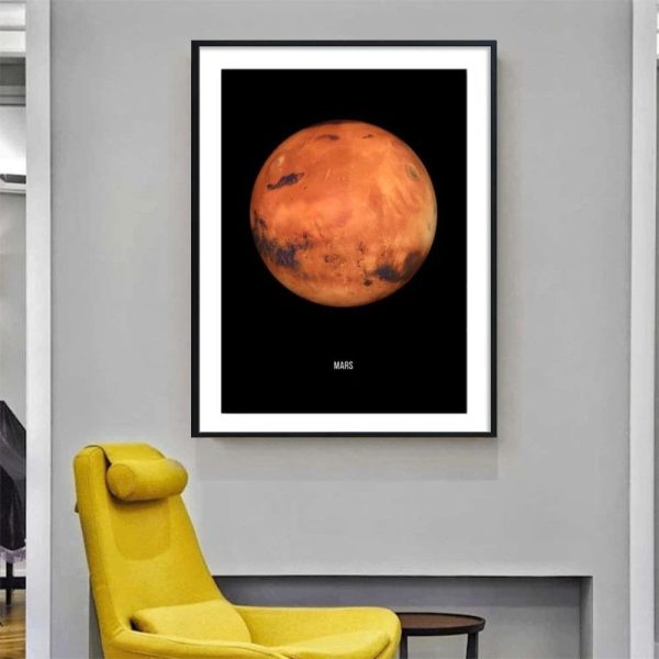 Hochwertiges wissenschaftliches Poster von Mars, das die rote Planetenoberfläche detailreich zeigt, ideal für Dekorationen in wissenschaftlichen Räumen oder als Geschenk für Astronomie-Enthusiaste.