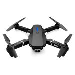 Moderne quadrocopter Drohne mit vier Propellern, ideal für Luftaufnahmen und Hobbyflug, in schwarz mit blauer LED-Leiste auf der Oberseite.
