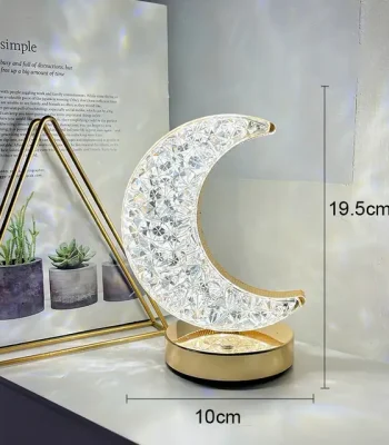Dekorative Mondlampe aus Kristall mit goldener Basis, Höhe 19,5 cm, Durchmesser 10 cm, ideal für Schlafzimmer oder Wohnzimmer, schafft eine gemütliche Atmosphäre.