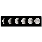 Abfolge der Mondphasen von Neumond bis Vollmond, dargestellt in einer horizontalen Reihe.