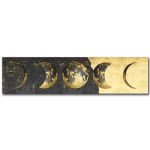 Mondphasen-Modell in Gold und Schwarz, zeigt die verschiedenen Phasen des Mondes in einem dekorativen Design.