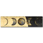 Wandbild mit den verschiedenen Mondphasen, künstlerisch gestaltet, in Gold- und Schwarztönen.