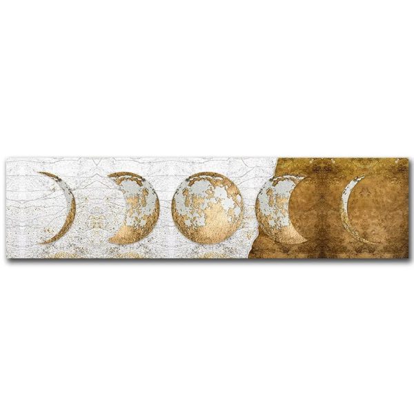 Wandbild zeigt die verschiedenen Mondphasen in einem künstlerischen Design, ideal für Wissenschafts- und Dekorationsliebhaber.