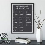 Wandposter mit internationalem Morsecode, ideal für Dekoration und Bildung, zeigt die Morsealphabet-Tabelle in Schwarz-Weiß-Design.
