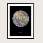 Detailliertes Bild des Mondplaneten Merkur, ideal für wissenschaftliche Dekorationen und Raumfahrtliebhaber.