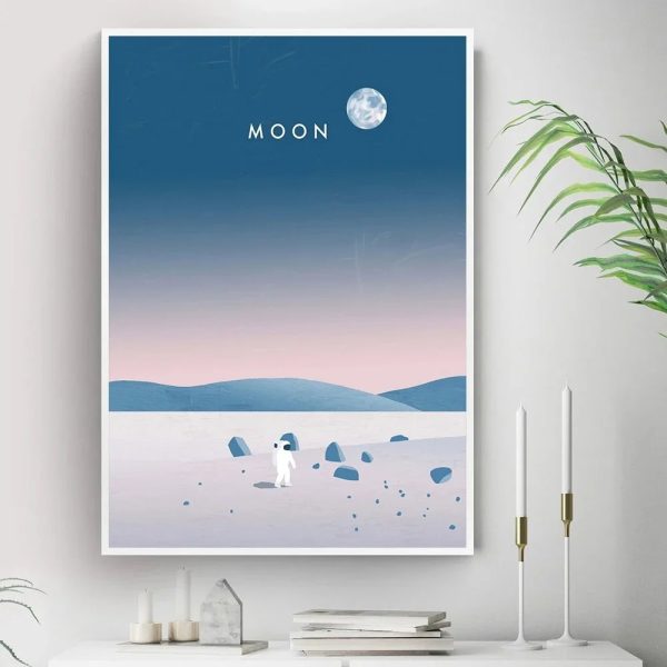 Hochwertiges Poster mit Mondlandschaft und Astronautenmotiv, ideal für Wissenschafts- und Raumfahrtliebhaber. Perfekt als Dekoration für Zuhause oder Büro.