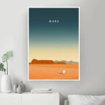 Klares Poster eines Mars-Landschaftsbildes mit rotem Boden und Himmel, ideal für Wissenschafts- und Raumfahrtdekorationen.