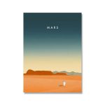 Wissenschaftliches Poster mit Marslandschaft, rotem Boden, Felsen und Astronauten im Wüstensand, ideal für Dekoration und Bildung im wissenschaftlichen Kontext.