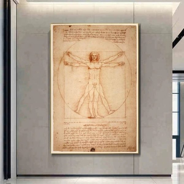 Das berühmte Vitruvsche Menschenbild von Leonardo da Vinci, zeigt die perfekte Proportion des menschlichen Körpers in einem Kreis und Quadrat.