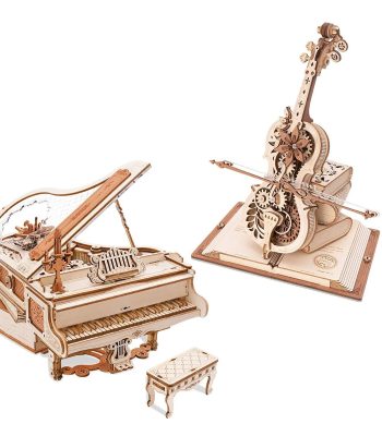 Detailliertes Holzmodell eines Klaviers und einer Geige, perfekt für Wissenschafts- und Dekorationszwecke, handgefertigt mit präzisen mechanischen Details.