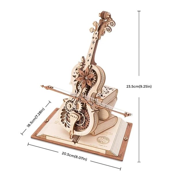 Detailliertes Holzmodell eines musikalischen Instruments mit mechanischen Zahnrädern, perfekt als wissenschaftliche Dekoration oder Lehrmaterial.